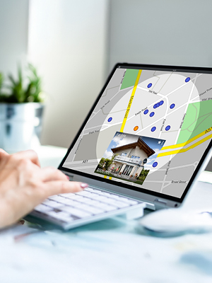 A map showing houses available in an area